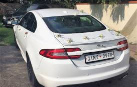 zdjęcie białego Jaguara z tyłu